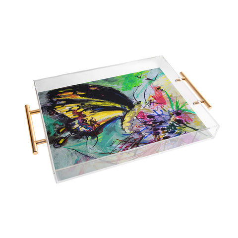 Ginette Fine Art Expressive Black Butterfly Acrylic Tray