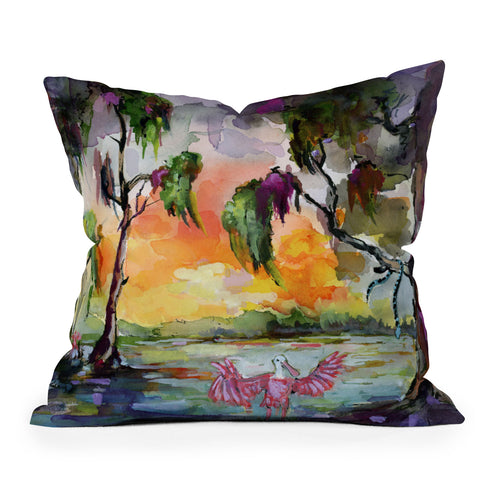 Ginette Fine Art Florida Spoonbill Wetland Outdoor Throw Pillow