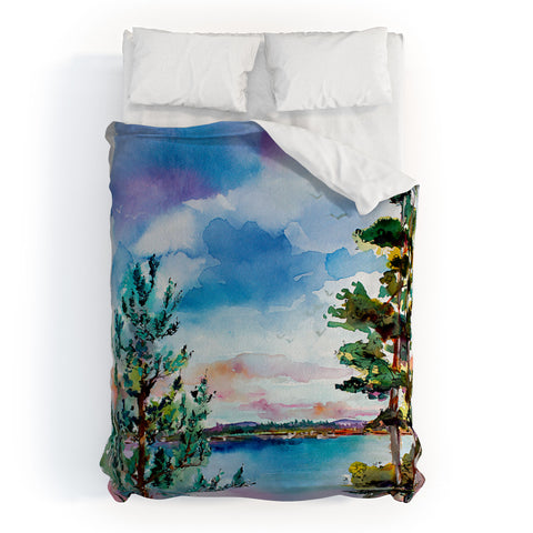 Ginette Fine Art Lake View Through The Trees Duvet Cover
