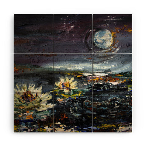 Ginette Fine Art Lily Under The Moon Wood Wall Mural