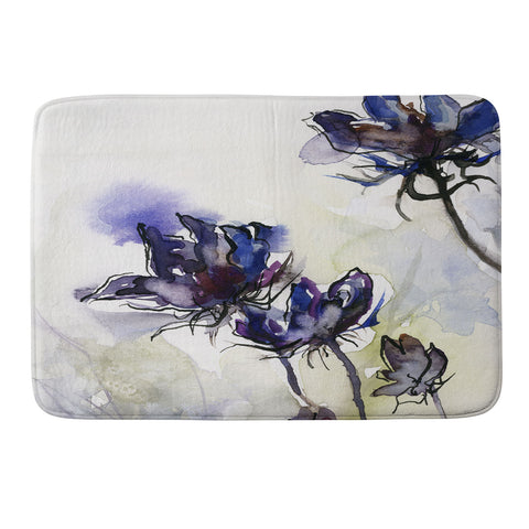 Ginette Fine Art Minimalist Blue Flowers Memory Foam Bath Mat
