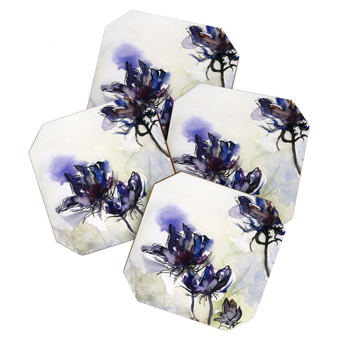 Ginette Fine Art Minimalist Blue Flowers Coaster Set