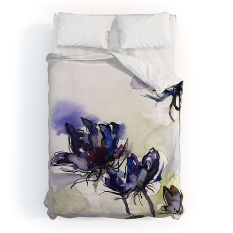 Ginette Fine Art Minimalist Blue Flowers Duvet Cover