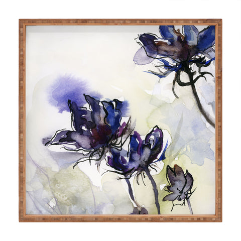 Ginette Fine Art Minimalist Blue Flowers Square Tray