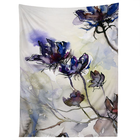 Ginette Fine Art Minimalist Blue Flowers Tapestry