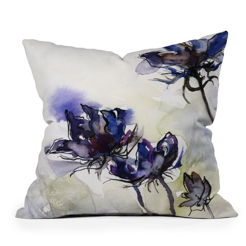 Ginette Fine Art Minimalist Blue Flowers Outdoor Throw Pillow