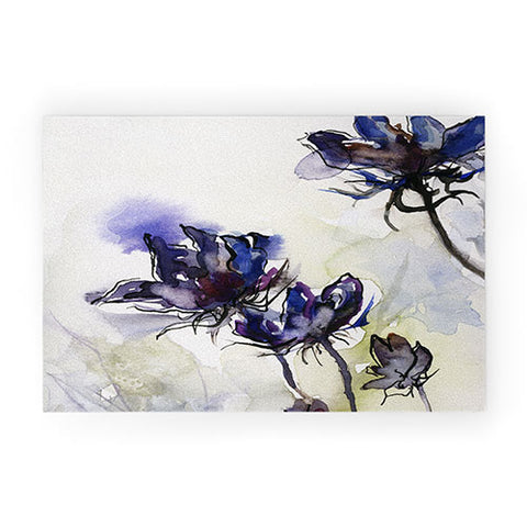 Ginette Fine Art Minimalist Blue Flowers Welcome Mat