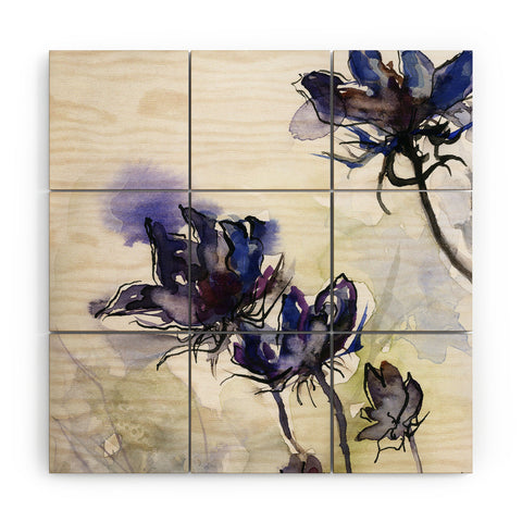 Ginette Fine Art Minimalist Blue Flowers Wood Wall Mural