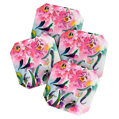 Ginette Fine Art Pink Camellias Coaster Set