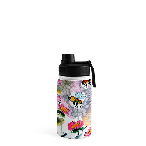 Ginette Fine Art Pink Flowers and Bees Water Bottle