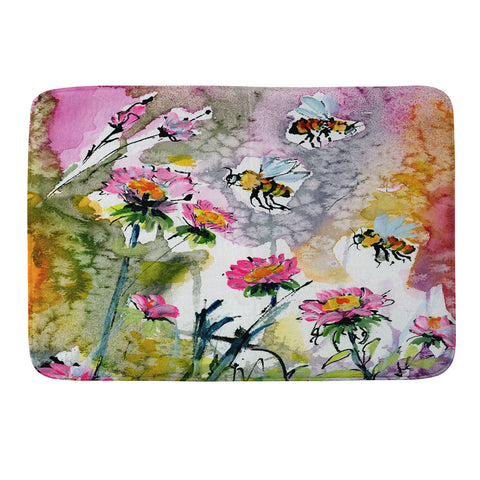 Ginette Fine Art Pink Flowers and Bees Memory Foam Bath Mat
