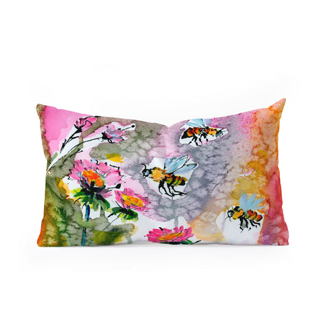 Ginette Fine Art Pink Flowers and Bees Oblong Throw Pillow