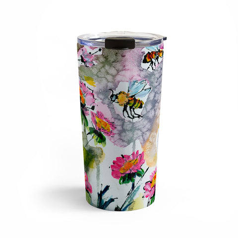Ginette Fine Art Pink Flowers and Bees Travel Mug