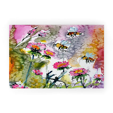 Ginette Fine Art Pink Flowers and Bees Welcome Mat