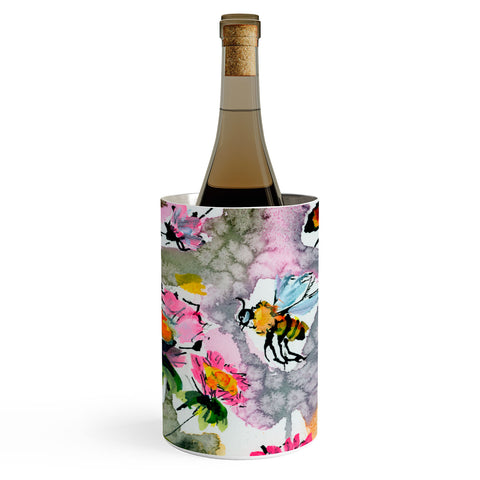 Ginette Fine Art Pink Flowers and Bees Wine Chiller