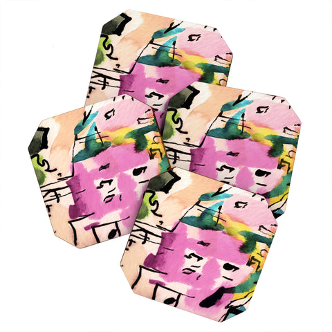 Ginette Fine Art Pink Twink Abstract Coaster Set