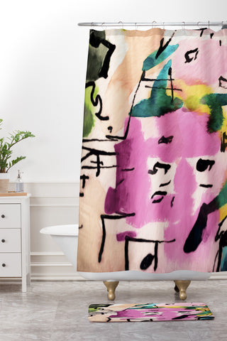 Ginette Fine Art Pink Twink Abstract Shower Curtain And Mat
