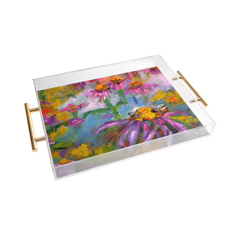 Ginette Fine Art Purple Coneflowers And Bees Acrylic Tray