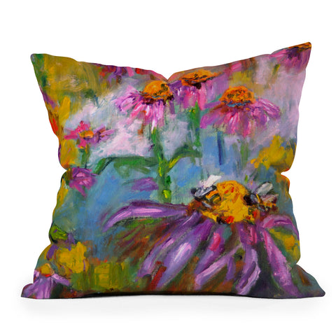 Ginette Fine Art Purple Coneflowers And Bees Outdoor Throw Pillow