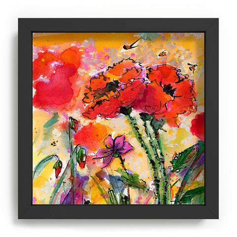 Ginette Fine Art Red Poppies and Bees Recessed Framing Square