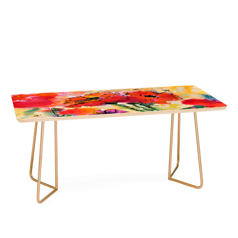 Ginette Fine Art Red Poppies and Bees Coffee Table