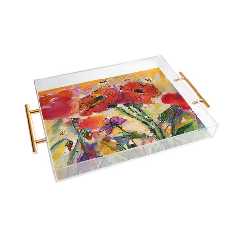 Ginette Fine Art Red Poppies and Bees Acrylic Tray