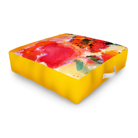 Ginette Fine Art Red Poppies and Bees Outdoor Floor Cushion