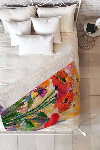 Ginette Fine Art Red Poppies and Bees Fleece Throw Blanket