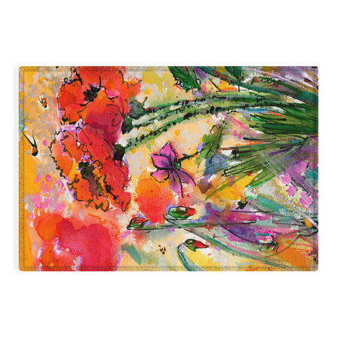 Ginette Fine Art Red Poppies and Bees Outdoor Rug