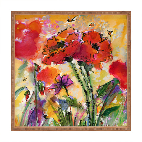 Ginette Fine Art Red Poppies and Bees Square Tray