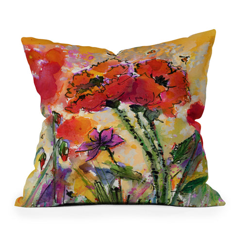 Ginette Fine Art Red Poppies and Bees Outdoor Throw Pillow