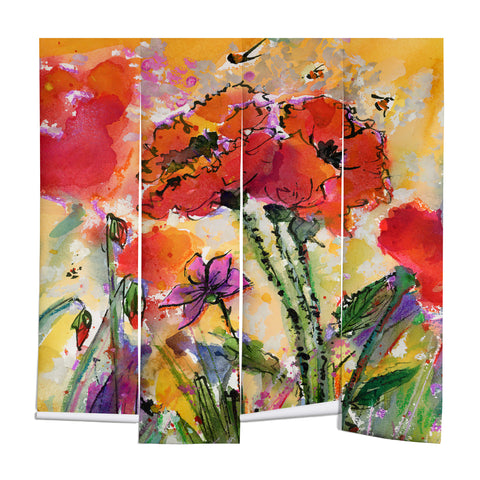 Ginette Fine Art Red Poppies and Bees Wall Mural