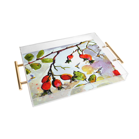Ginette Fine Art Rose Hips and Bees Acrylic Tray