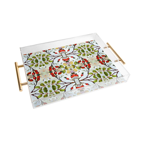 Ginette Fine Art Rose Hips and Bees Pattern Acrylic Tray