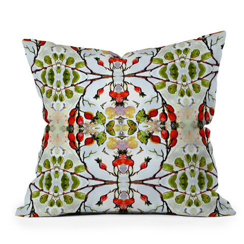 Ginette Fine Art Rose Hips and Bees Pattern Outdoor Throw Pillow