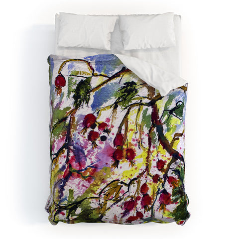 Ginette Fine Art Rose Hips Watercolor Ginette Duvet Cover