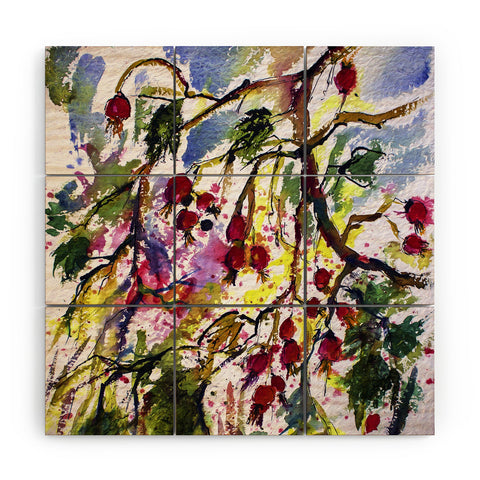 Ginette Fine Art Rose Hips Watercolor Ginette Wood Wall Mural