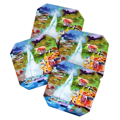 Ginette Fine Art Sailing Past Vernazza Italy Coaster Set