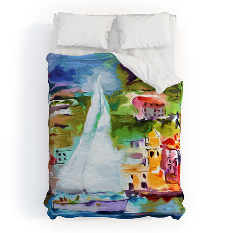 Ginette Fine Art Sailing Past Vernazza Italy Duvet Cover