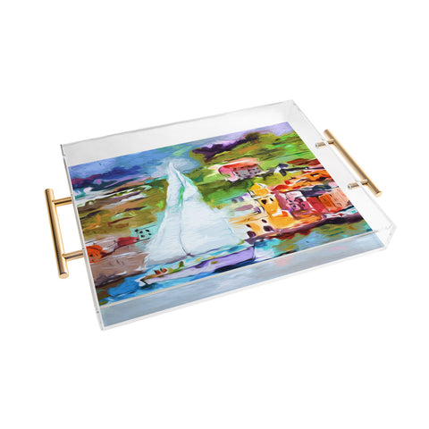 Ginette Fine Art Sailing Past Vernazza Italy Acrylic Tray