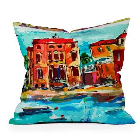 Ginette Fine Art Sestri Levante Italy Red House Outdoor Throw Pillow