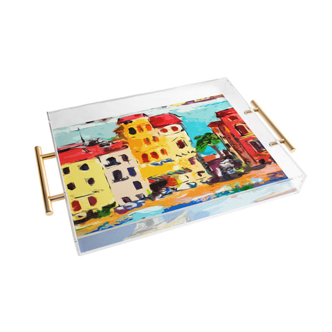 Ginette Fine Art Sestri Levante Italy Yellow House Acrylic Tray