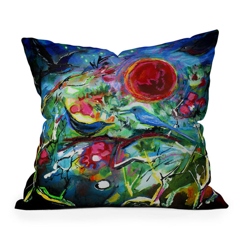 Ginette Fine Art Strawberry Moon Bird Song Outdoor Throw Pillow