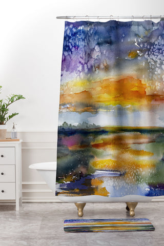 Ginette Fine Art Wetland Sunset Shower Curtain And Mat