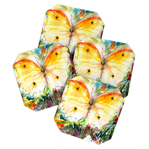 Ginette Fine Art Yellow Butterfly Coaster Set