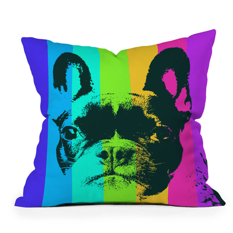 Ginger Pigg Rainbow Frenchie Outdoor Throw Pillow