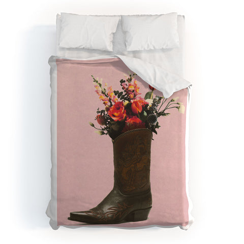 gnomeapple A Cowboy Boot With Spring Bouqet Duvet Cover