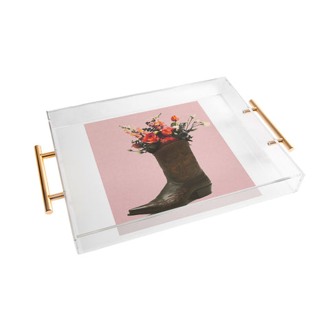 gnomeapple A Cowboy Boot With Spring Bouqet Acrylic Tray