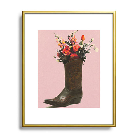 gnomeapple A Cowboy Boot With Spring Bouqet Metal Framed Art Print