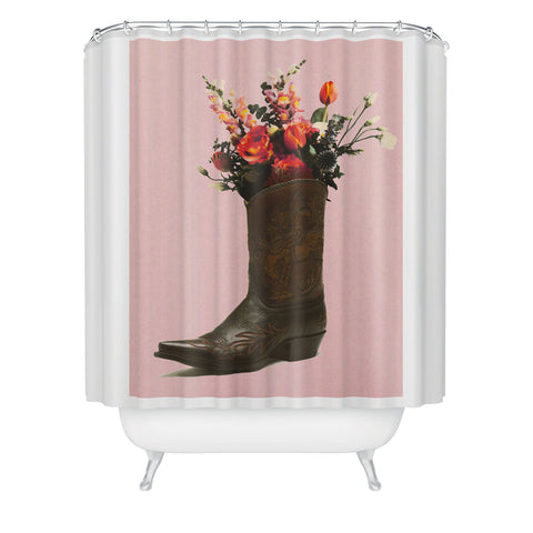gnomeapple A Cowboy Boot With Spring Bouqet Shower Curtain